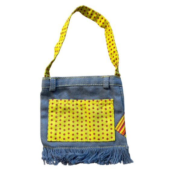American Girl Ivy Ling Denim Fringe Shoulder Bag With Yellow Strap & Rainbow Pat - Picture 2 of 3
